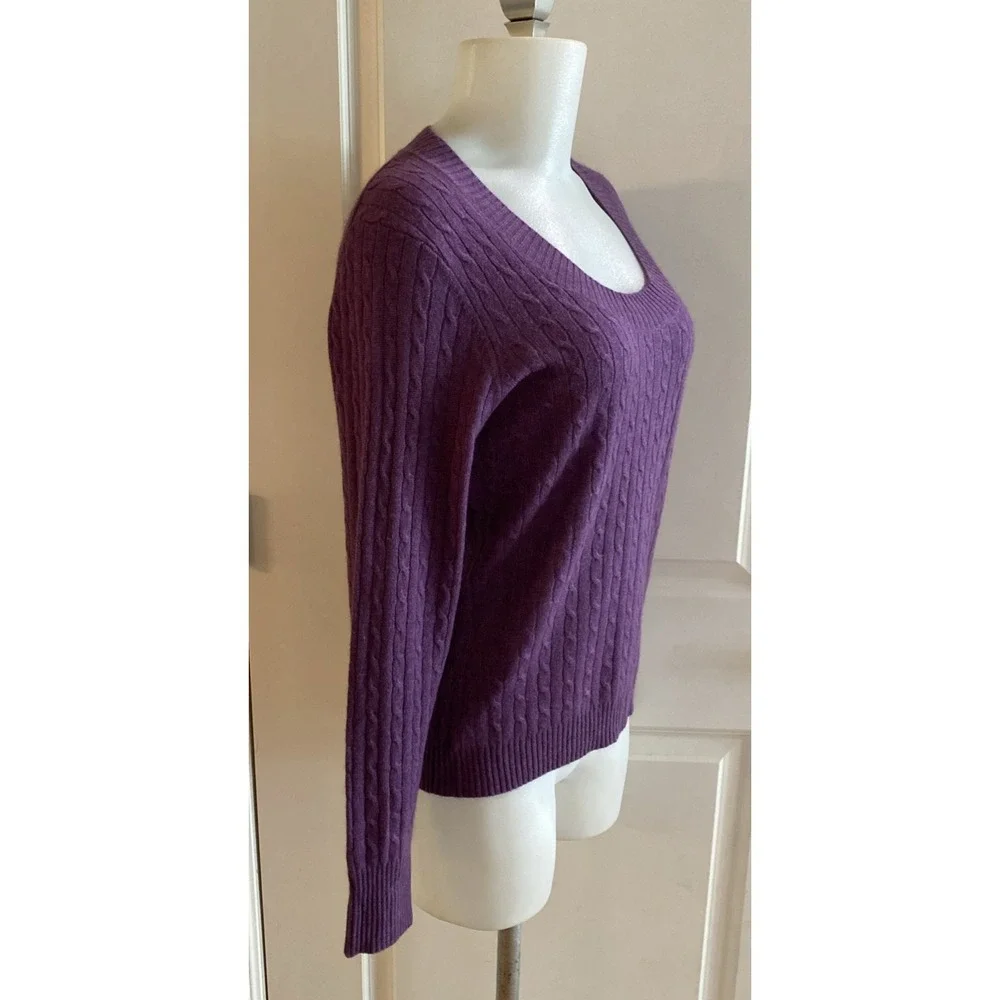 Kenar Cashmere Sweater Cable Knit V Neck 2 Ply Y2K Style Size Large Purple